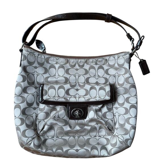 Coach Handbags - Coach Penelope Convertible Signature Sateen Brown Khaki Hobo Bag Purse F19232